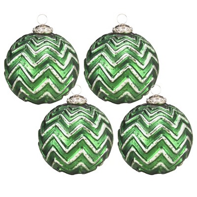 SEVOBAL Tree Ornaments Textured Glass Hanging Ball Set of 4 for Christmas Tree and Holiday Party Decoration Displays, Green, 4.8"*4.8"*5.6"