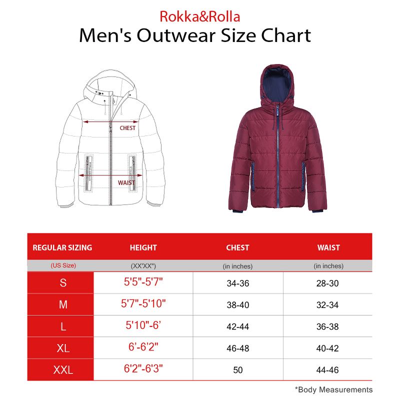 Rokka&Rolla Men's Heavy Winter Coat Thermal Heat Puffer Jacket, 2 of 14