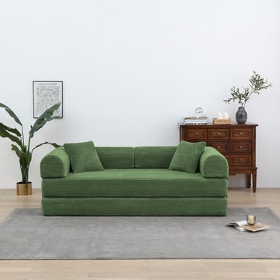 Dolonm Foldable Convertible Sofa Bed, Boneless Compression Mattress, Corduroy Sofa with Fixed Frame, Used for Living Room, Bedroom,Olive Green
