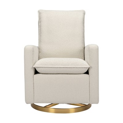 Ivory Boucle Pillowback Swivel Glider with Gold Base