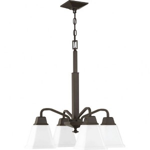 Progress Lighting, Clifton Heights, 4-Light Chandelier, Antique Bronze, Etched Square Glass Shade - 1 of 2