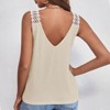 Women's Casual Lace Strap Waffle Knit Tank V-Neck Sleeveless Top Lace-Trimmed T-Shirt for Summer - 4 of 4