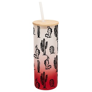 Elanze Designs Classic Cactus Desert Plant Wrap-Around Design 25 Ounce Frosted Gradient Glass On-The-Go Coffee Travel Skinny Tumbler Mug Cup, Bamboo - 1 of 1