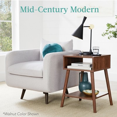White Mid-Century Modern Wood End Tables with Storage