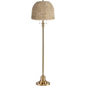 360 Lighting Dyna 58"H Antique Brass and Woven Rattan Shade 2-Light Floor Lamp - 1 of 4