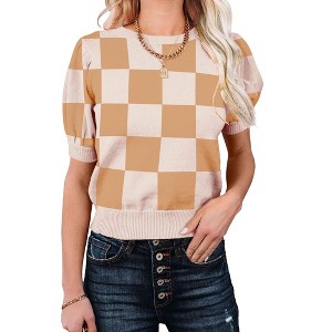 BLUEMING Sweater Tops for Women Short Sleeve Crew Neck Summer Knit Shirt Ribbed Knit Cuff Tops - 1 of 4