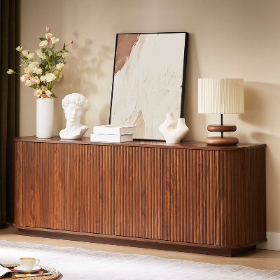 ORRD Walnut Wave Storage Cabinet 64"Wx15"Dx24"H | Wooden Striped Design for Home