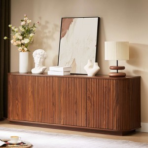 ORRD Walnut Wave Storage Cabinet 64"Wx15"Dx24"H | Wooden Striped Design for Home - 1 of 4