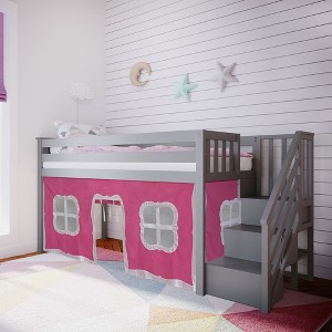 Max & Lily Twin Low Loft with Stairs and Curtains - 1 of 4