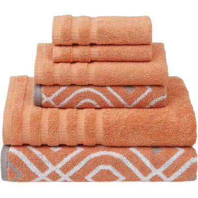 6-Piece 100% Cotton Towel Set – Yarn Dyed Jacquard & Solid – Includes 2 Bath Towels, 2 Hand Towels, 2 Washcloths – Absorbent, Quick Dry