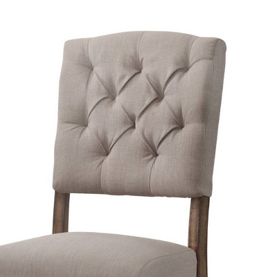 Gray Linen Upholstered High Back Side Chair with Wood Legs