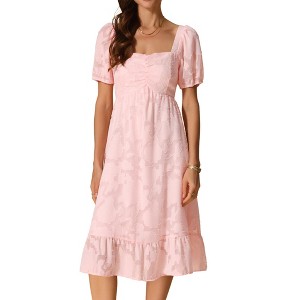 INSPIRE CHIC Women's Summer Square Neck Short Puff Sleeve High Waist Flowy A Line Midi Dress - 1 of 4