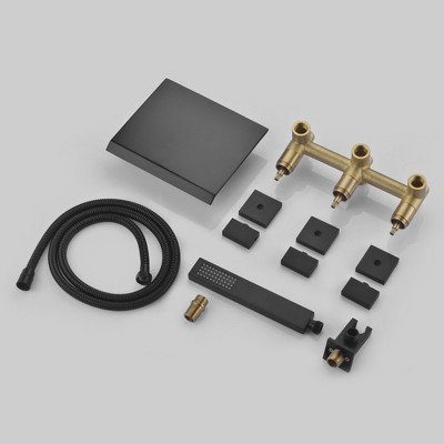 Matte Black Wall Mount Waterfall Tub Filler Faucet with Hand Shower
