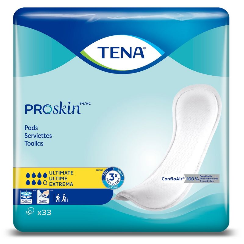 TENA ProSkin Ultimate Bladder Control Pad, Heavy Absorbency, 33 Count, 1 Pack, 1 of 5