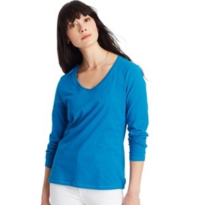 Hanes Women's Long Sleeve Cotton V-Neck T-Shirt - 1 of 4