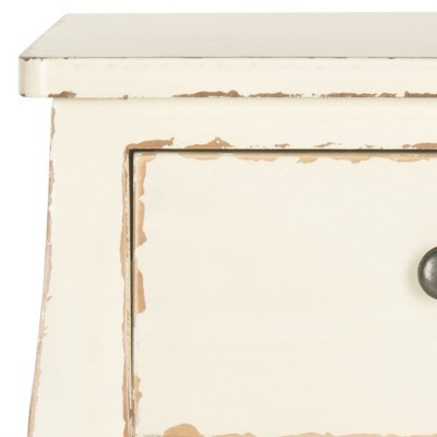 Vintage Cream Rectangular Wood End Table with Storage