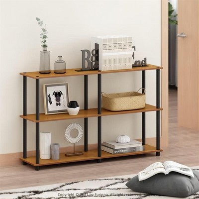 Furinno 3-Tier Double Size Open Bookcase Floor Standing Storage Shelves Display Rack,Light Cherry/Black
