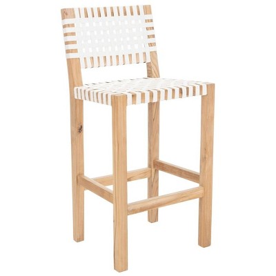 Natural Teak and White Leather Counter Stool