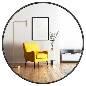 Aoibox Round Mirror with Shatterproof Design, High-Definition Reflection, Black Metal Frame, Easy Installation for Living Room, Bathroom, Vanity - 1 of 4