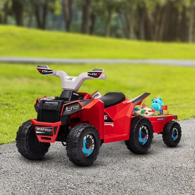 Red 6-Volt Kids ATV Quad with Back Trailer
