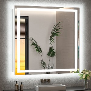 Keonjinn LED Bathroom Vanity Wall Mirror, 3 Color Temperatures Dimmable, Frontlit & Backlit, Double Lights Strips - 1 of 4
