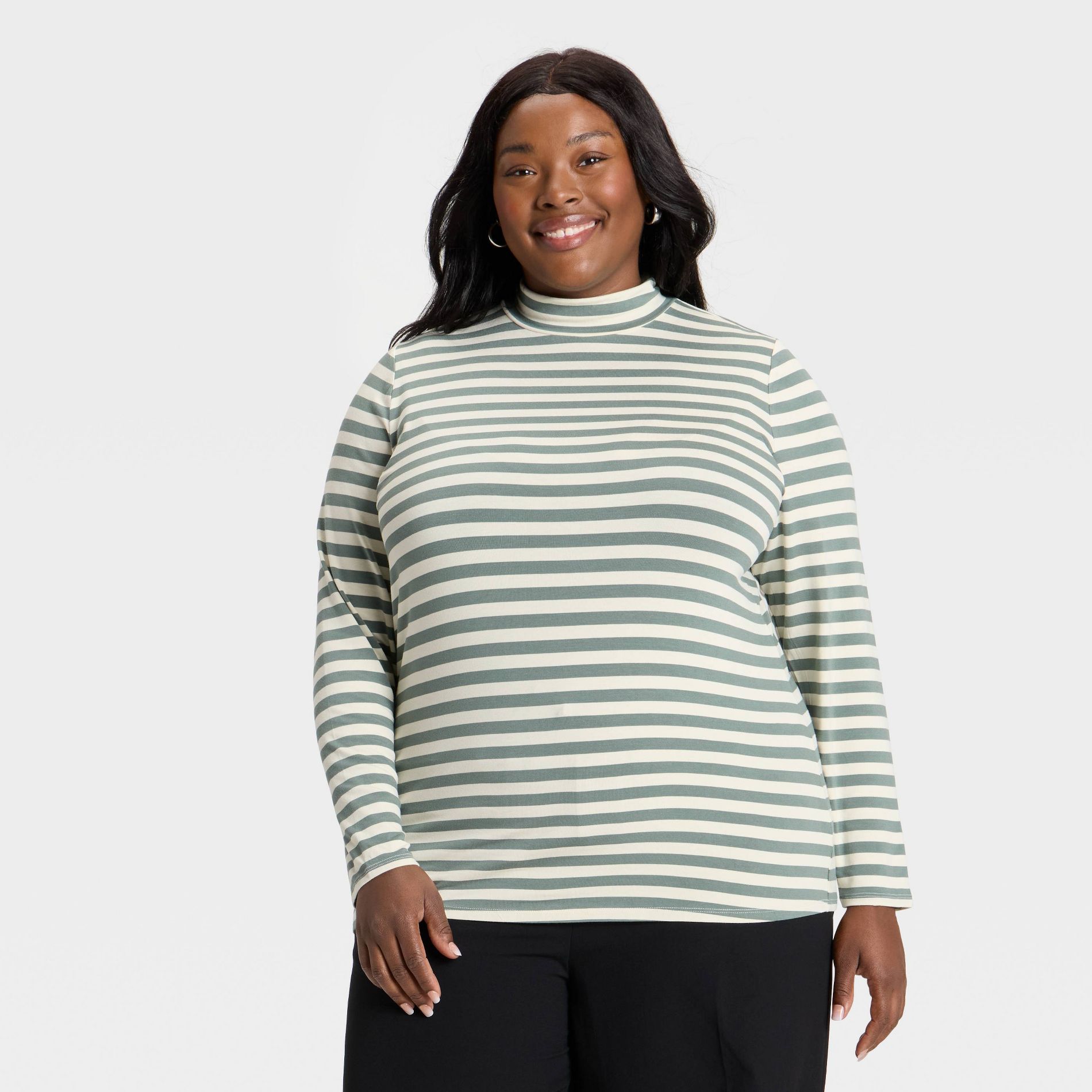 Women's Slim Fit Long Sleeve Mock Turtleneck T-Shirt - Ava & Viv™