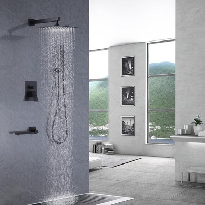 Matte Black Stainless Steel Rain Shower Faucet Set