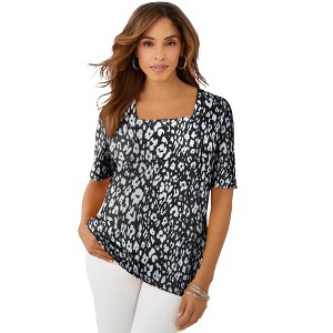 Jessica London Women's Plus Size Stretch Cotton Square Neck Tee - 1 of 4