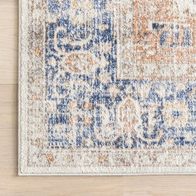 Reversible Vintage Floral Blue Synthetic Area Rug, 5' x 7'