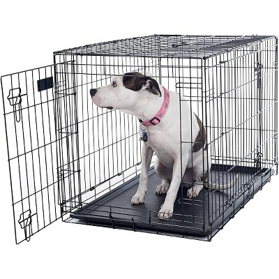 36-inch Dog Crate - Double Door Pet Kennel with Divider Panel - Foldable Dog Cage with Carry Handle for Portability and Storage by PETMAKER (Black)