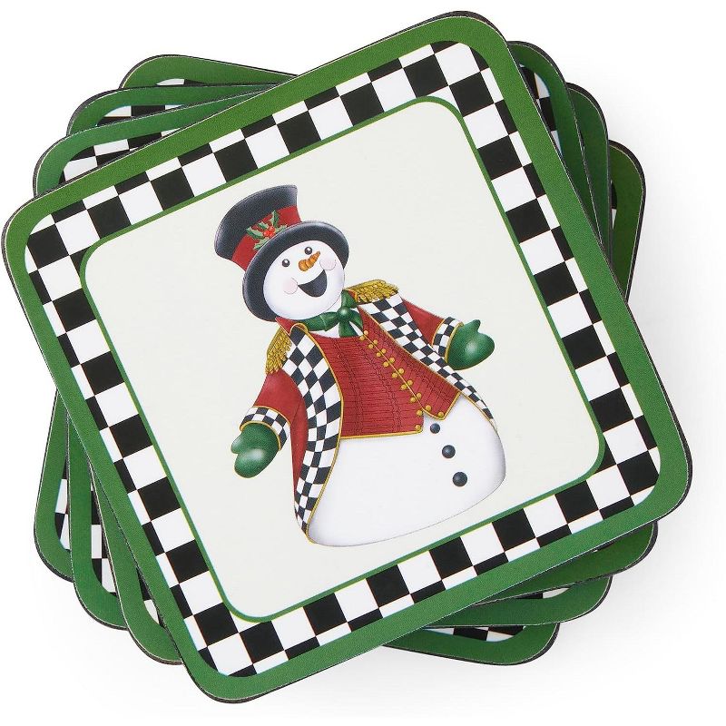 Pimpernel Christmas Coasters Set of 6, Cork Backed Board Heat and Stain Resistant, Black and White, 1 of 6