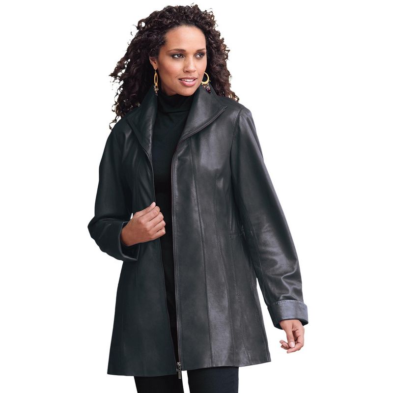 Roaman's Women's Plus Size A-Line Leather Jacket, 1 of 2