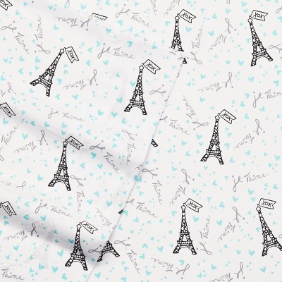 Je T'aime Paris Blue Twin Microfiber Sheet Set