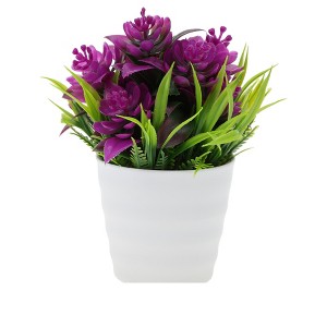Unique Bargains Artificial Plants Spring Grass with Lotus Flowers Plastic 2.68"x2.68"x6.3" 1 Pc - 1 of 4