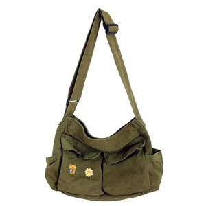 Canvas Messenger Bag Large Hobo Crossbody Bags with Multiple Pockets,School Vintage Shoulder Laptop Bag for Women and Men-ArmyGreen - 1 of 4
