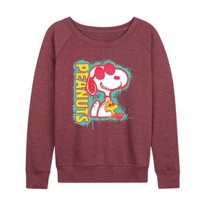 Women's - Peanuts - Peanuts Snoopy Woodstock Lightweight French Terry Wide Neck Long Sleeve Shirt - 1 of 4