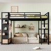 Queen Size Metal Loft Bed with Wardrobe and Storage Shelves - 2 of 4