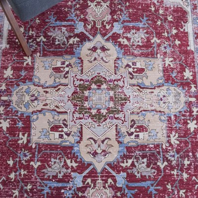 Tucson Elegance 5' x 8' Burgundy & Beige Easy-Care Area Rug