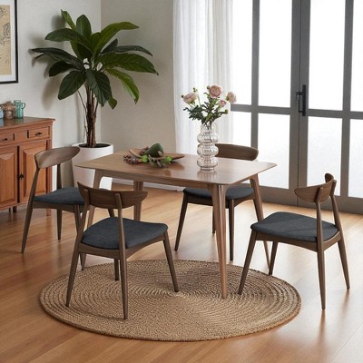 5-Piece Dining Table Set with 1 Rectangular Table and 4 Cushioned Chairs, Rubberwood Frame, Mid-Century Modern Dining Room Furniture