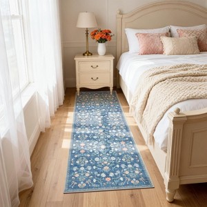2' x 6' Vintage Washable Area Rug for Living Room, Floral Soft Non-Slip ...