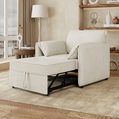 Convertible Sleeper Chair Chaise Lounge Armchair, Upholstered Pull Out Sofa Bed with Adjustable Backrest -ModernLuxe