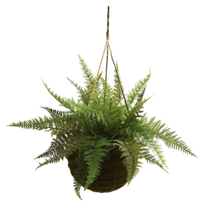 Artificial Leather Fern With Mossy Hanging Basket Indoor / Outdoor Set Of 2 - Nearly Natural, 3 of 5