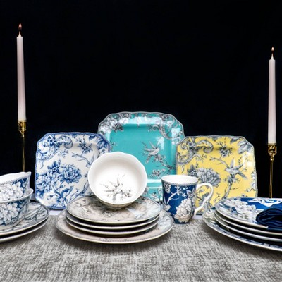 222 Fifth Adelaide 16-Piece Porcelain Dinnerware Set, Blue - On