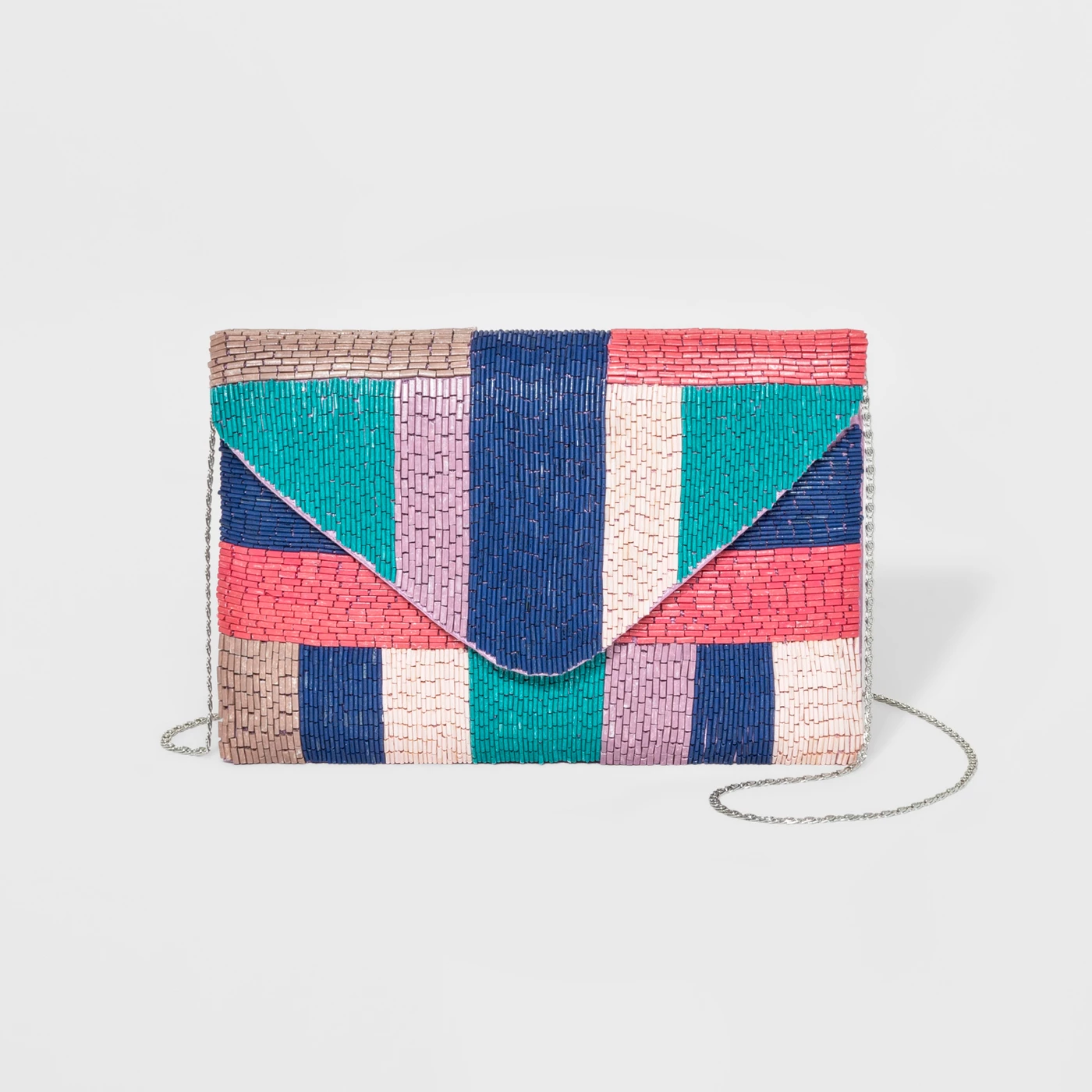 Estee & Lilly Color Block Striped Beaded Clutch