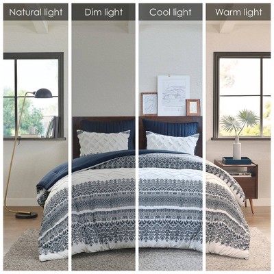 Full Blue Cotton Reversible Comforter Set