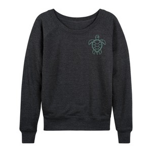 Women's - Instant Message - Nautical Sea Turtle Lightweight French Terry Wide Neck Long Sleeve Graphic Shirt - 1 of 4