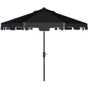 UV Resistant Zimmerman 9 Ft Crank Market Push Button Tilt Patio Outdoor Umbrella With Flap - Black/White - Safavieh
