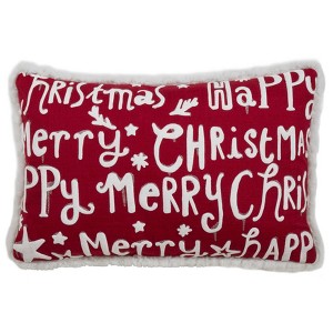 13"x20" Oversize 'Merry Happy Christmas' Poly Filled Lumbar Throw Pillow Red - Saro Lifestyle - 1 of 3