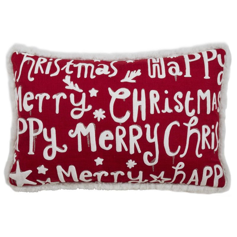 13&#34;x20&#34; Oversize &#39;Merry Happy Christmas&#39; Poly Filled Lumbar Throw Pillow Red - Saro Lifestyle, 1 of 5