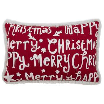13"x20" Oversize 'Merry Happy Christmas' Poly Filled Lumbar Throw Pillow Red - Saro Lifestyle